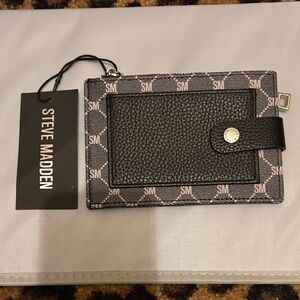 Steve Madden Black SM Monogram Card Holder Key Case